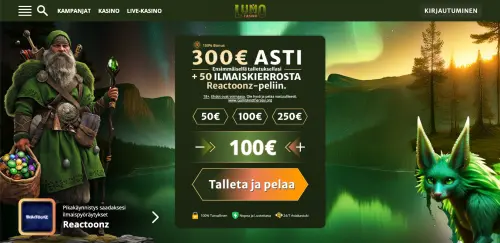 kuvakaappaus lumo casinon etusivusta ja tervetulobonuksesta